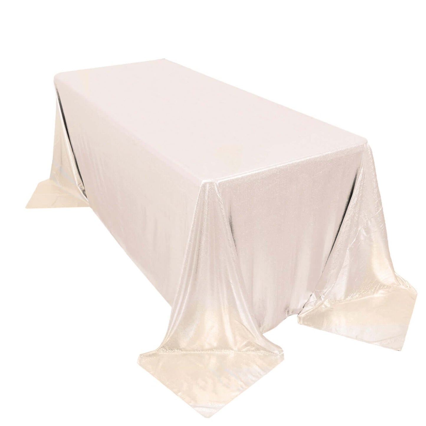 90"x132" Beige Shimmer Sequin Dots Polyester Tablecloth, Wrinkle Free Sparkle Glitter Table Cover