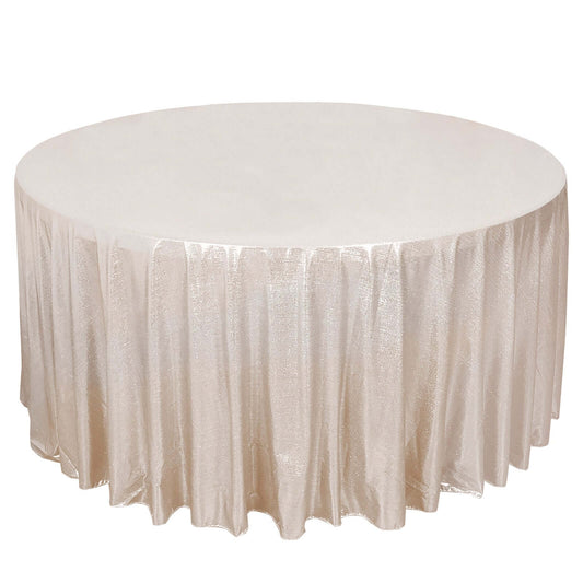 120" Beige Shimmer Sequin Dots Polyester Tablecloth, Wrinkle Free Sparkle Glitter Table Cover