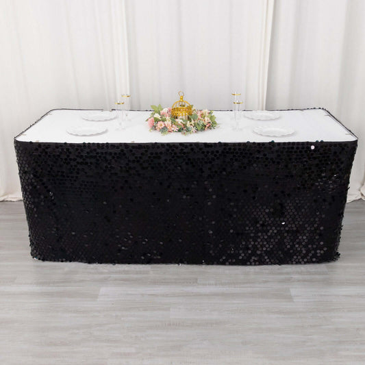 Black Premium Big Payette Sequin Dual Layered Satin Table Skirt 21ft