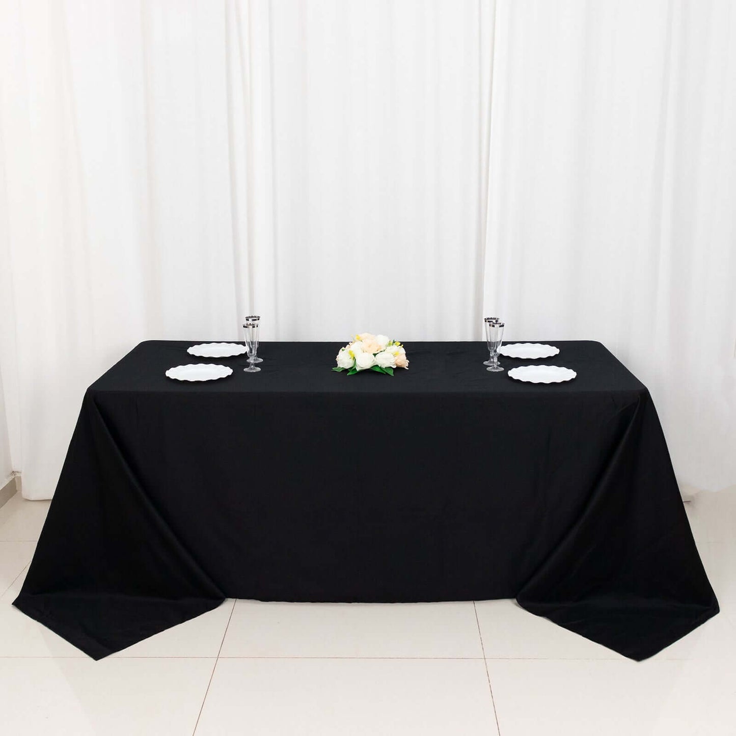 Black Rectangle 100% Cotton Linen Seamless Tablecloth 90"x132"