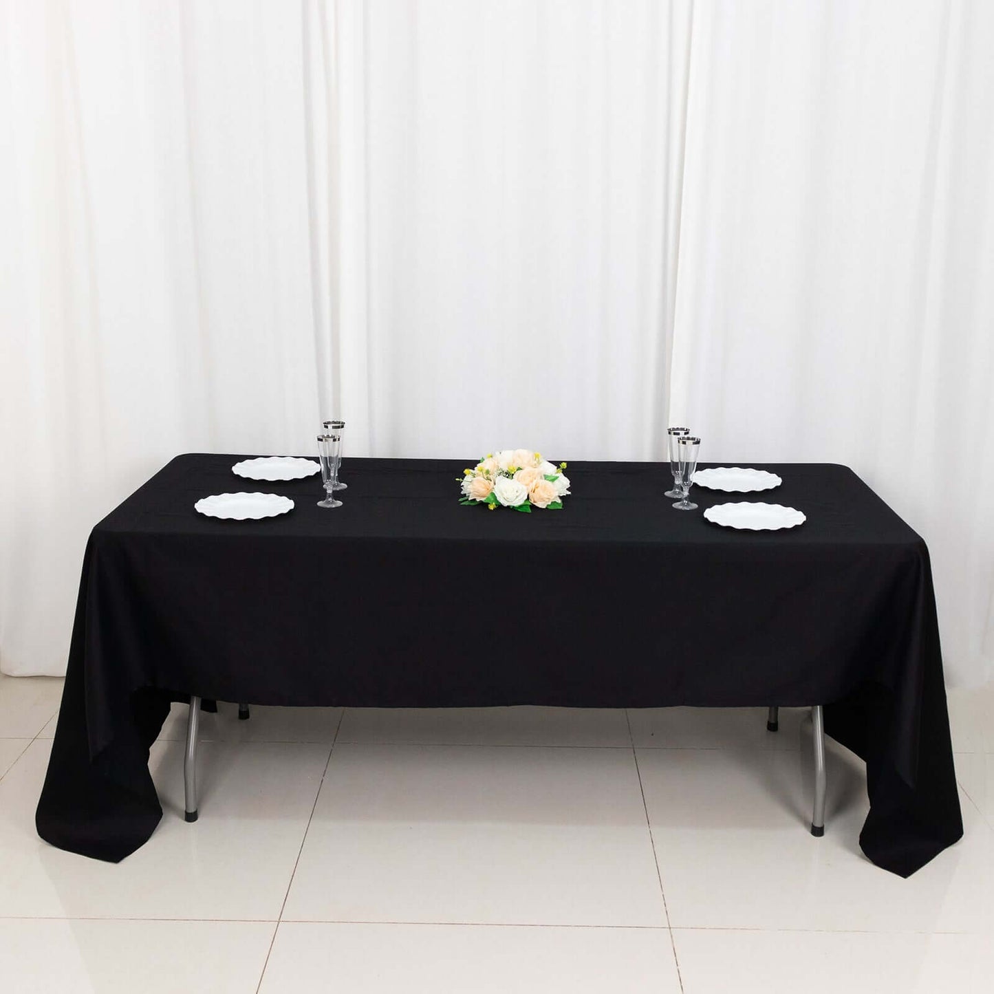 Black Rectangle 100% Cotton Linen Seamless Tablecloth 60"x126"