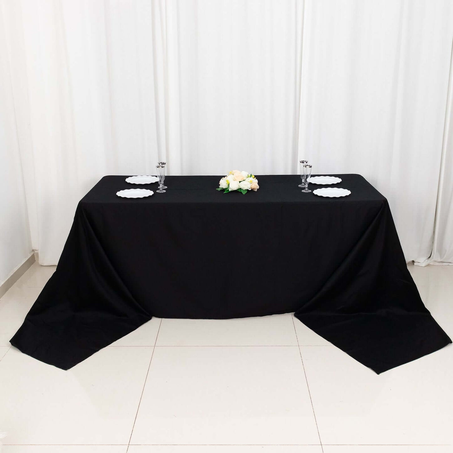 Black Rectangle 100% Cotton Linen Seamless Tablecloth 90"x156"