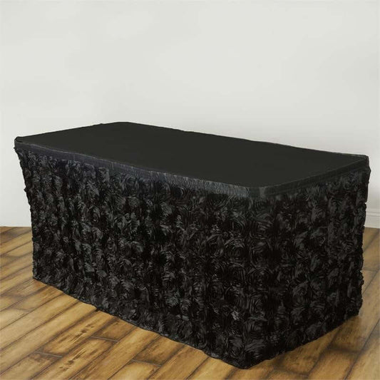 Black Rosette 3D Satin Table Skirt 17ft
