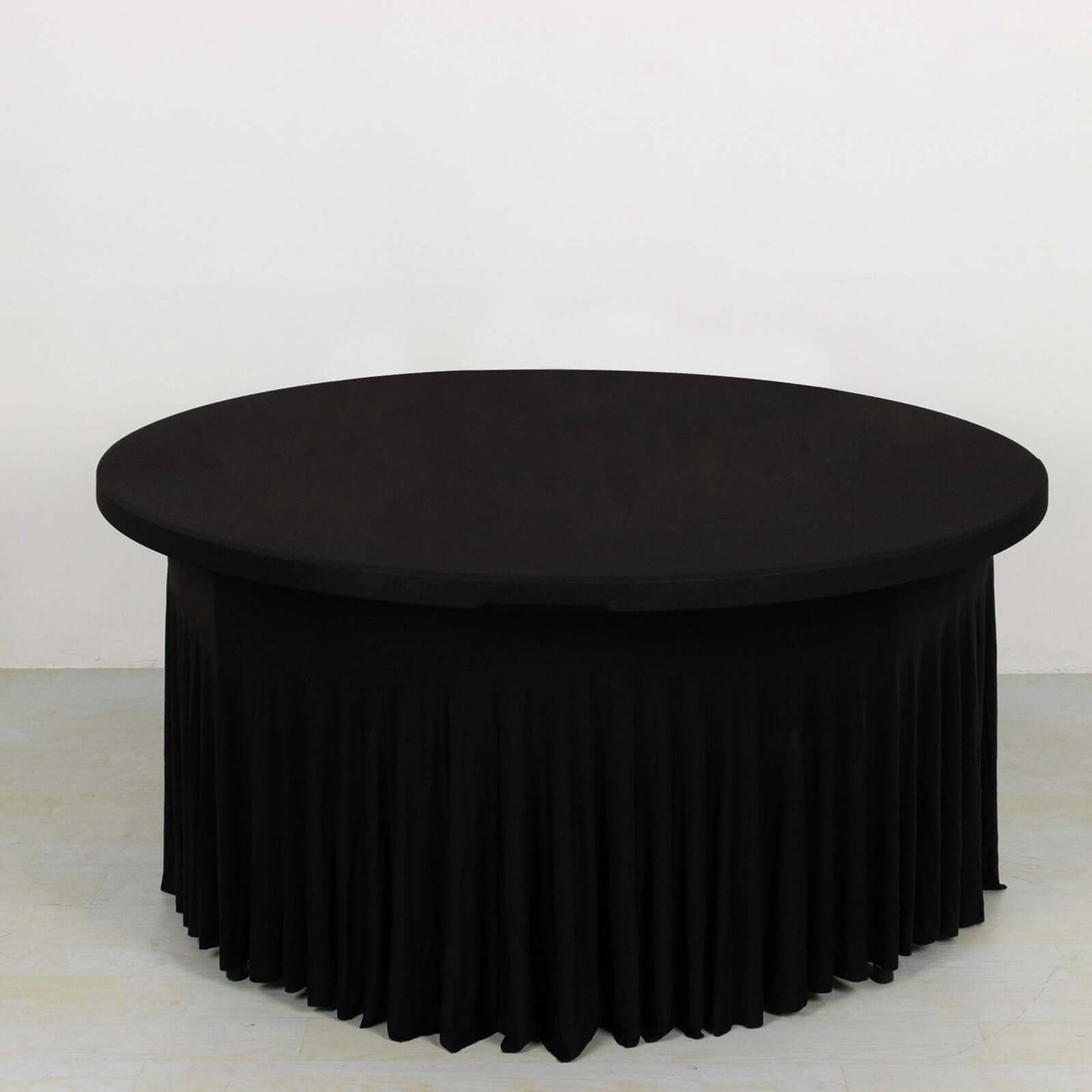 Black Wavy Spandex Fitted Round 1-Piece Tablecloth Table Skirt, Stretchy Table Cover with Ruffles - 5ft