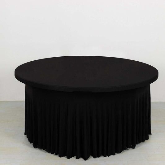Black Wavy Spandex Fitted Round 1-Piece Tablecloth Table Skirt, Stretchy Table Cover with Ruffles - 5ft