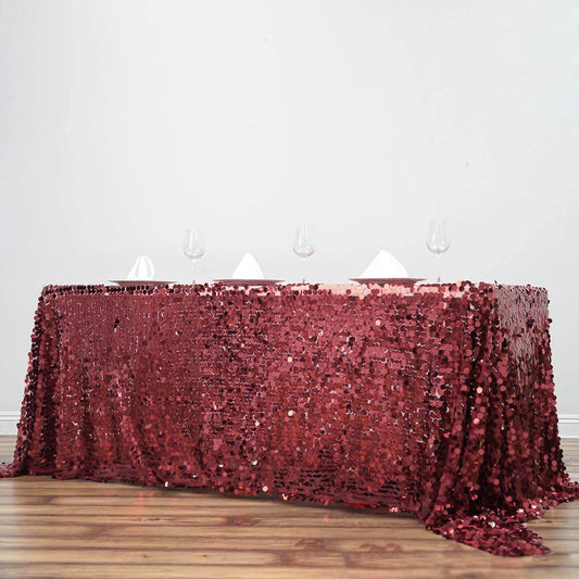 Burgundy Seamless Big Payette Sequin Rectangle Tablecloth Premium 90"x156"