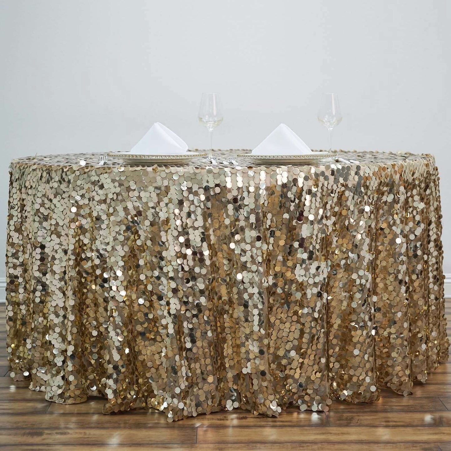 Champagne Seamless Big Payette Sequin Round Tablecloth Premium Collection 120"