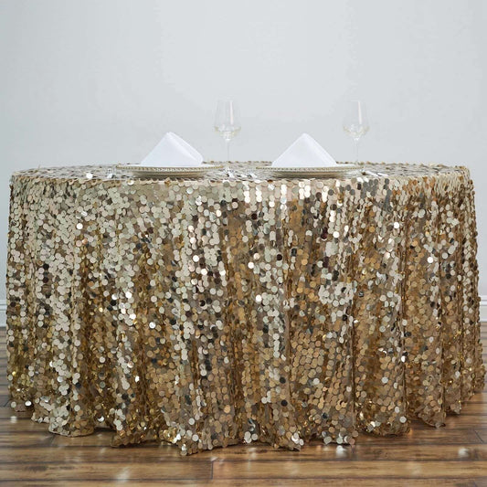 Champagne Seamless Big Payette Sequin Round Tablecloth Premium Collection 120"