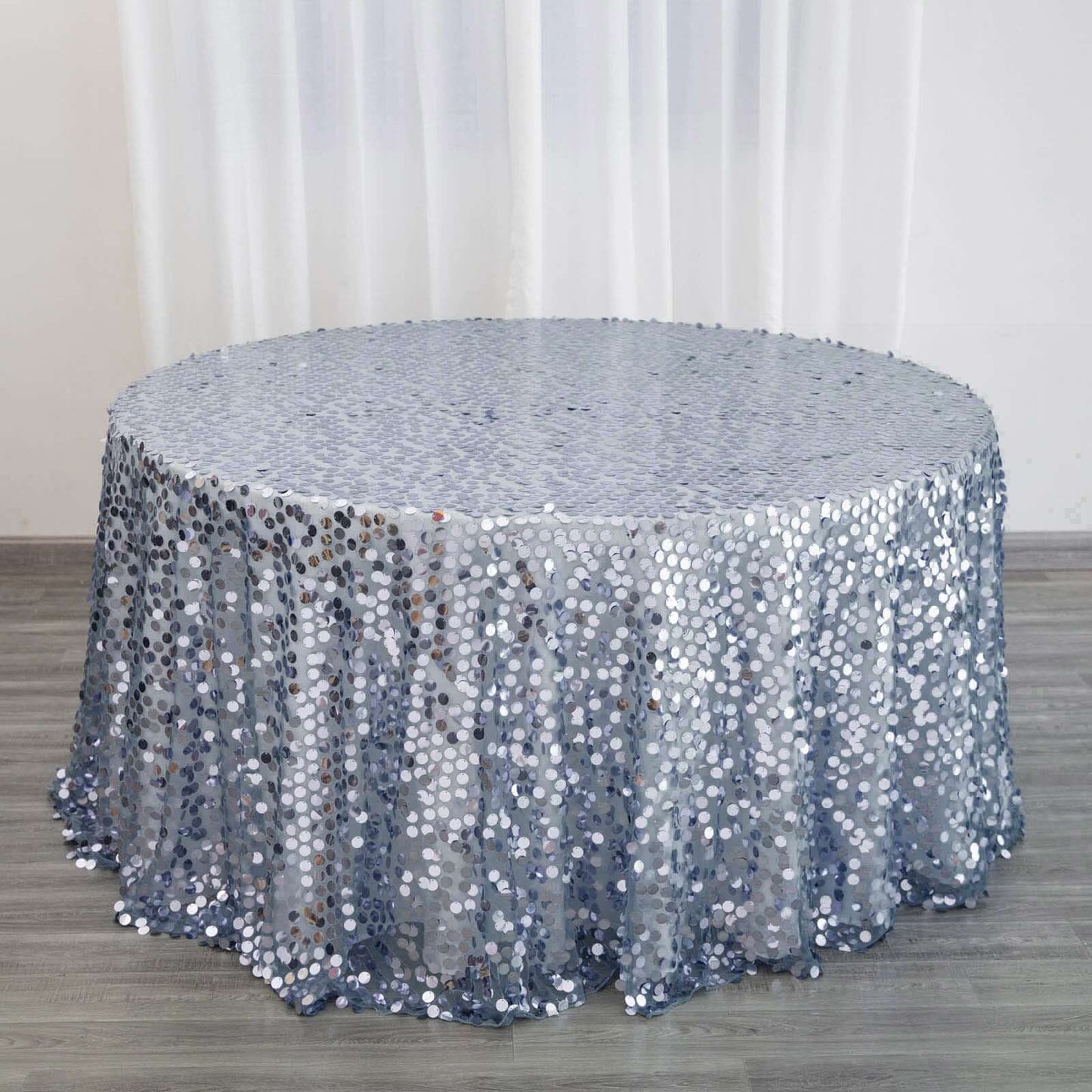 Dusty Blue Seamless Big Payette Sequin Round Tablecloth Premium Collection 120"