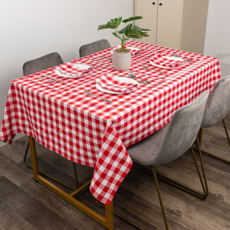 Farmhouse Red & White Plaid Table Cloth (Different Sizes Available)