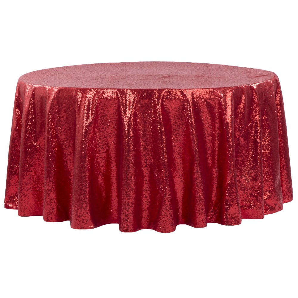 Glitz Sequins 120" Round Tablecloth - Red