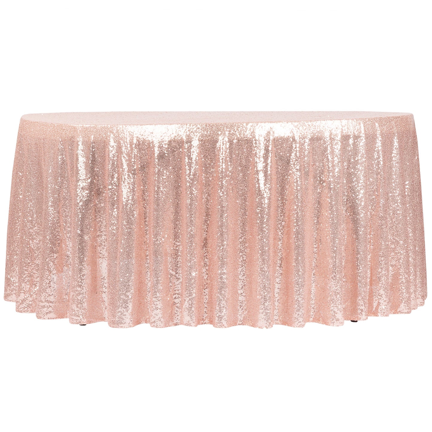 Glitz Sequin Mesh Net Tablecloth 116" Round - Blush/Rose Gold