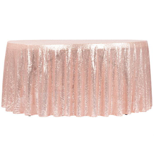 Glitz Sequin Mesh Net Tablecloth 116" Round - Blush/Rose Gold