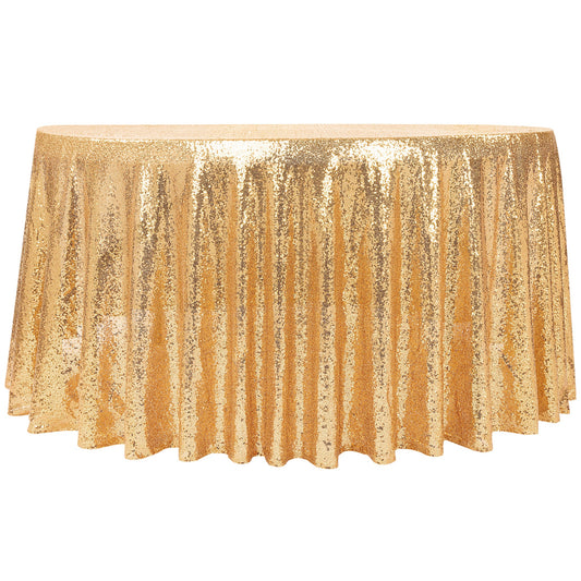 Glitz Sequin Mesh Net Tablecloth 116" Round - Gold