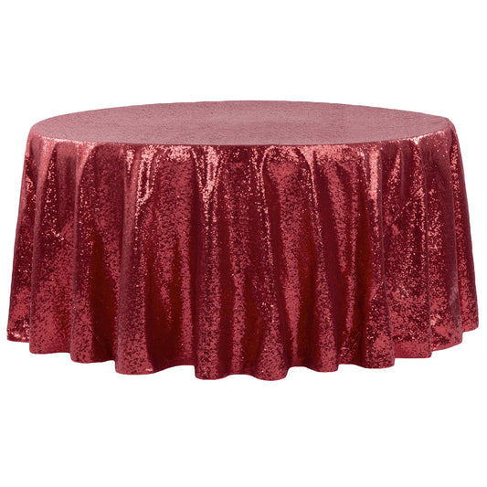 Glitz Sequins 132" Round Tablecloth - Burgundy