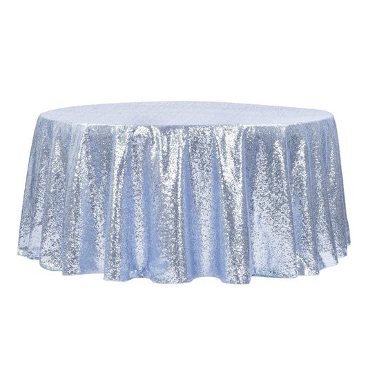 Glitz Sequins 120" Round Tablecloth - Dusty Blue