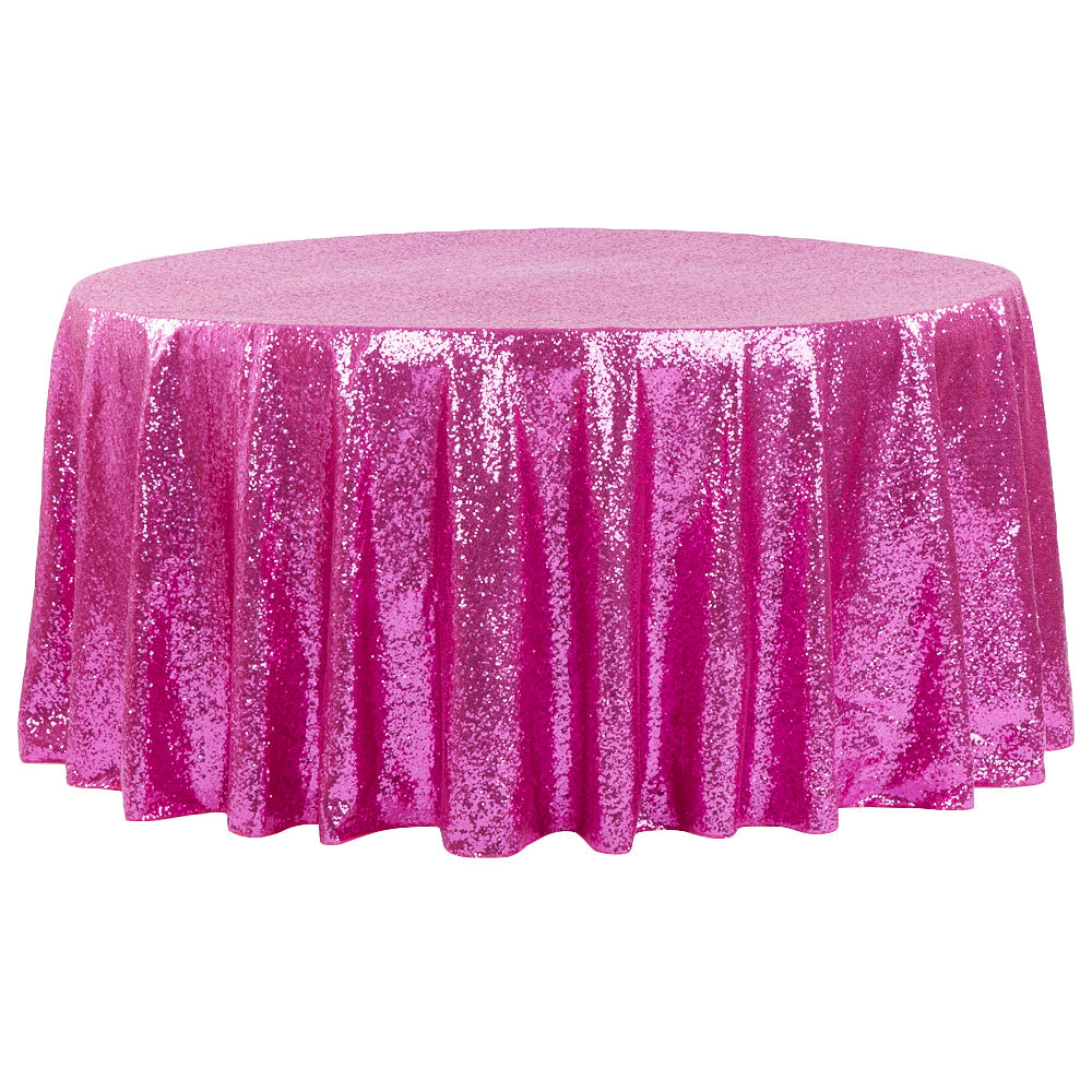 Glitz Sequins 132" Round Tablecloth - Fuchsia