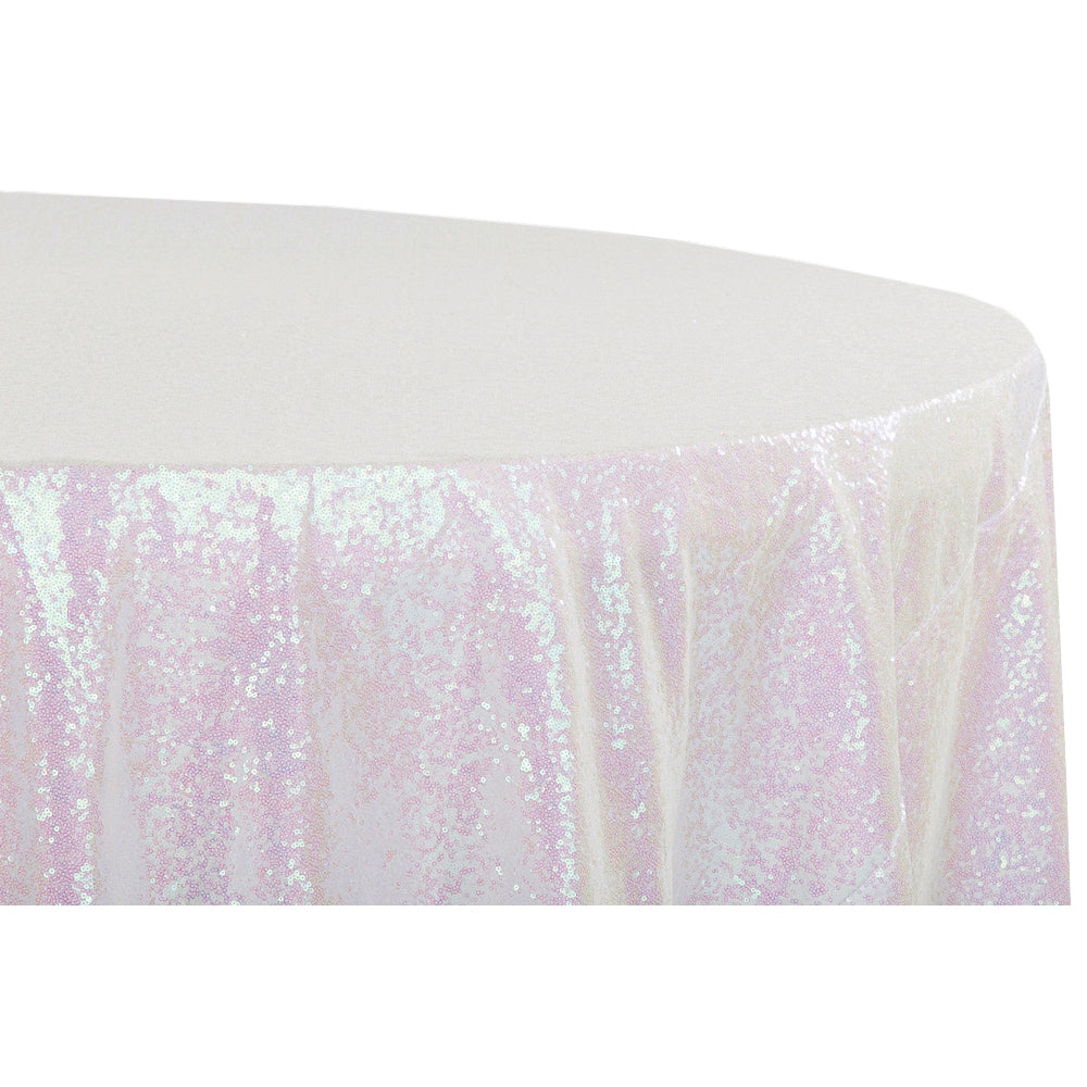 Glitz Sequins 120" Round Tablecloth - Iridescent White