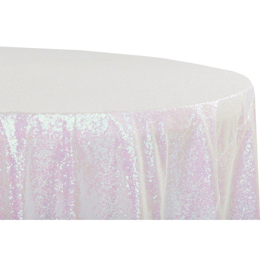 Glitz Sequins 120" Round Tablecloth - Iridescent White