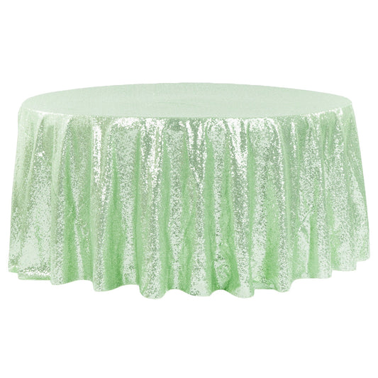Glitz Sequins 120" Round Tablecloth - Mint Green