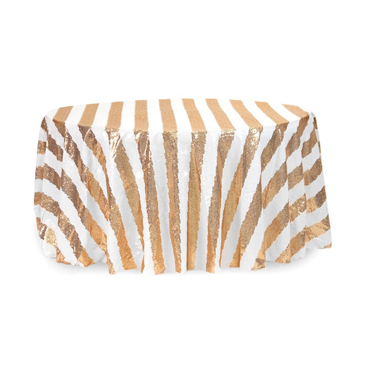 Stripe Glitz Sequin 120" Round Tablecloth - Gold & White