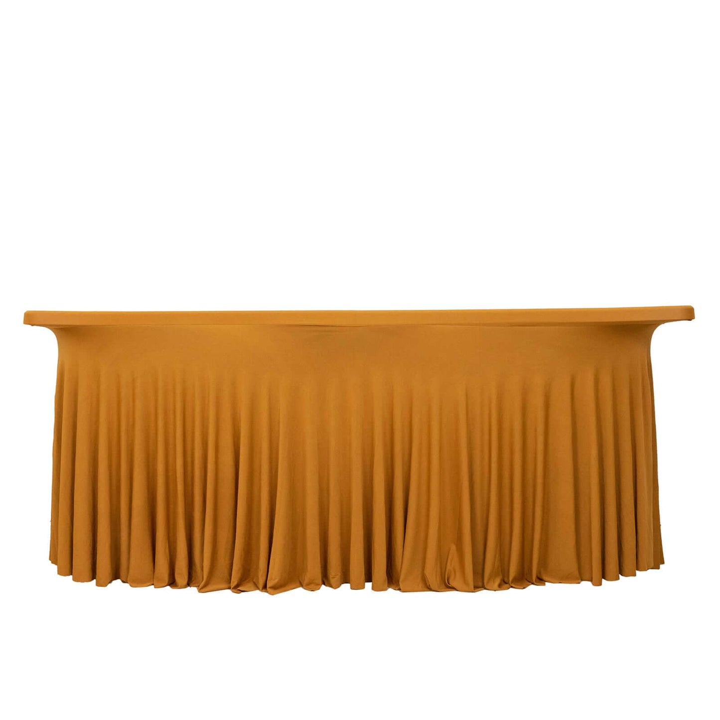 6ft Gold Wavy Spandex Fitted Rectangle 1-Piece Tablecloth Table Skirt, Stretchy Table Skirt Cover with Ruffles