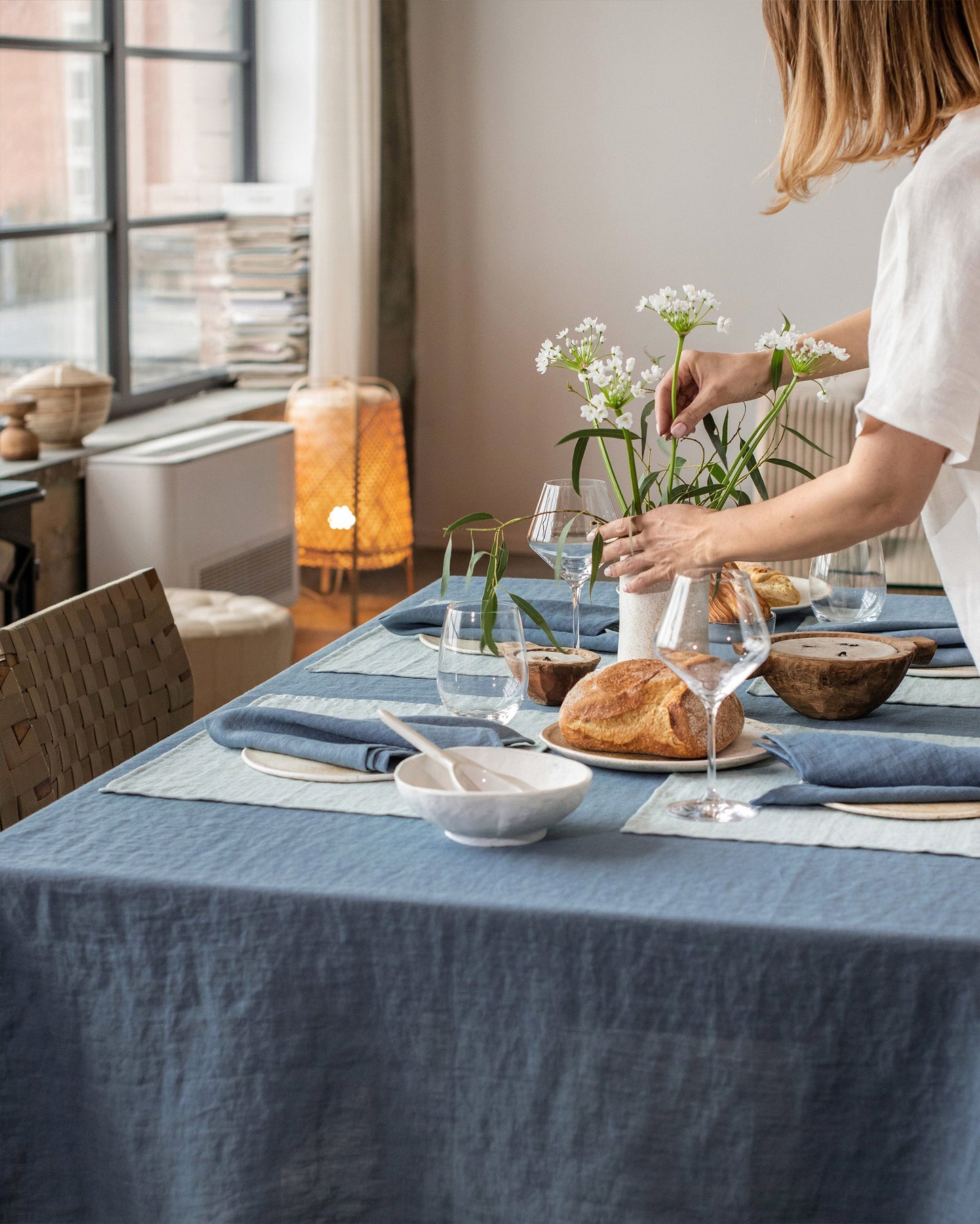 Gray Blue Linen tablecloth