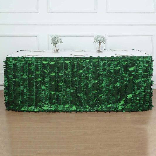 Green 3D Leaf Petal Taffeta Fabric Table Skirt - 17ft