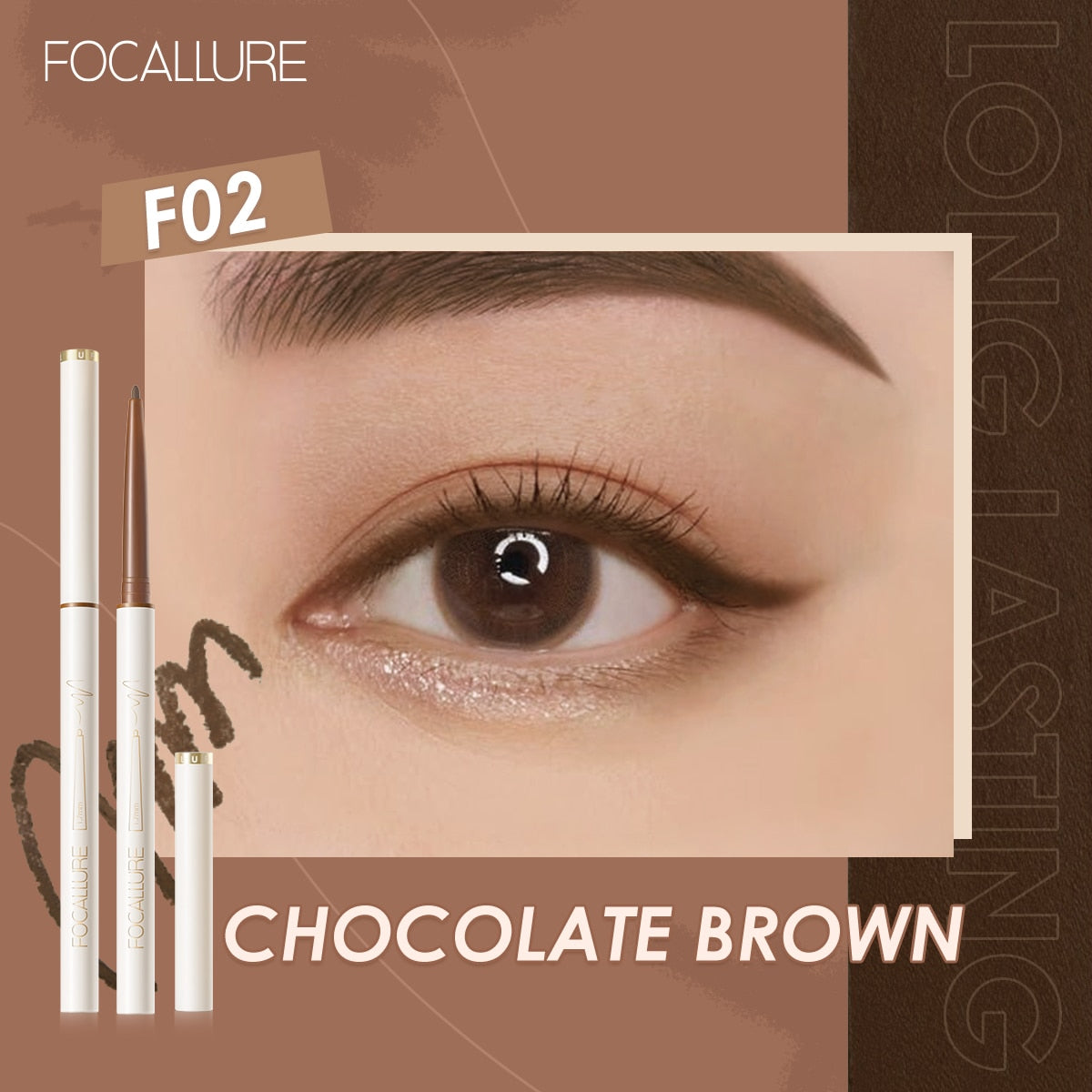 FOCALLURE Waterproof Eyeliner Gel Pencil Red Brown Ultra-slim 1.7mm Soft Easy Wear High Pigment Professional Lasting Eyes Makeup - YourStore