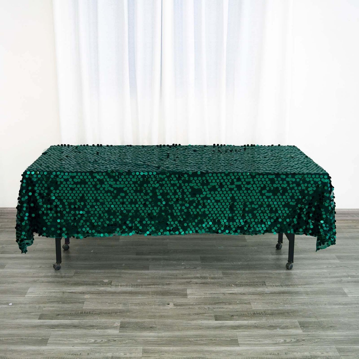 Hunter Emerald Green Seamless Big Payette Sequin Rectangle Tablecloth 60"x102"