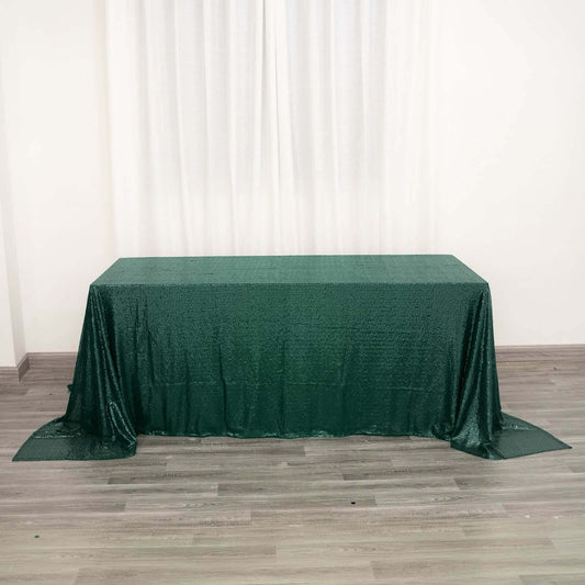 Hunter Emerald Green Seamless Premium Sequin Rectangle Tablecloth 90"x132"