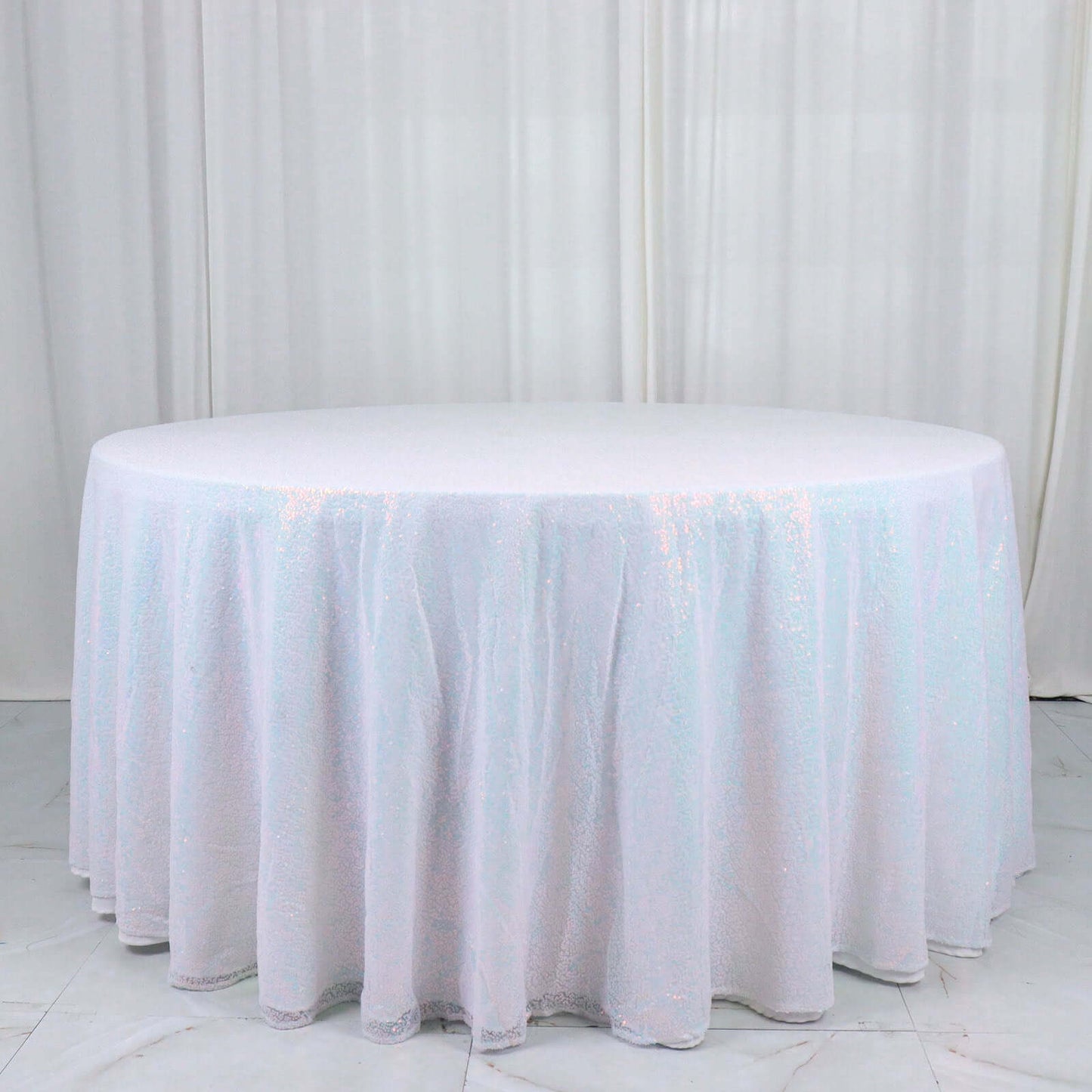 Iridescent Blue Seamless Premium Sequin Round Tablecloth, Sparkly Tablecloth 132"