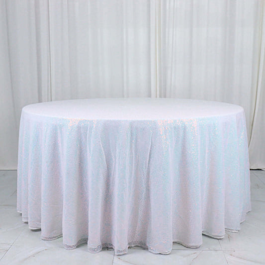 Iridescent Blue Seamless Premium Sequin Round Tablecloth, Sparkly Tablecloth 132"