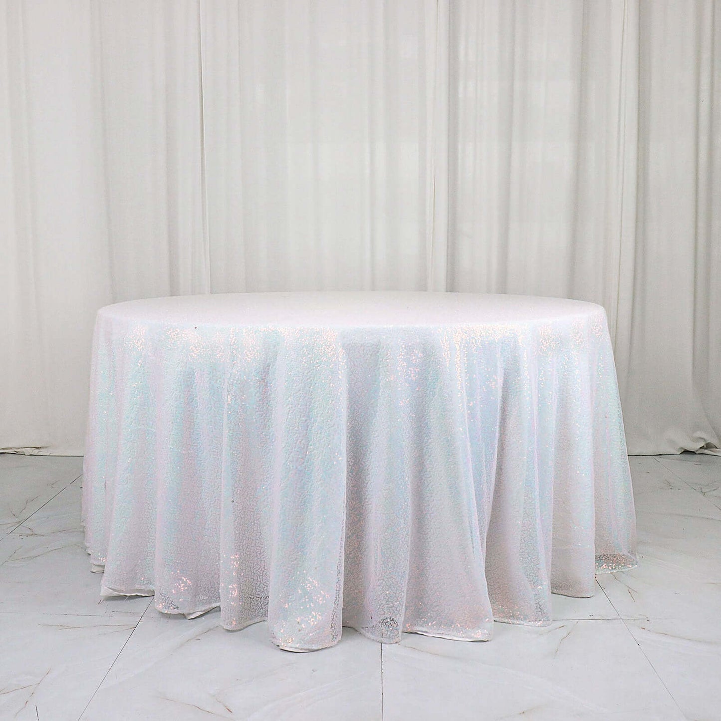 Iridescent Blue Seamless Sequin Round Tablecloth Premium Collection 120"