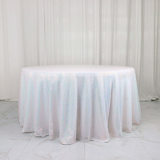 Iridescent Blue Seamless Sequin Round Tablecloth Premium Collection 120"