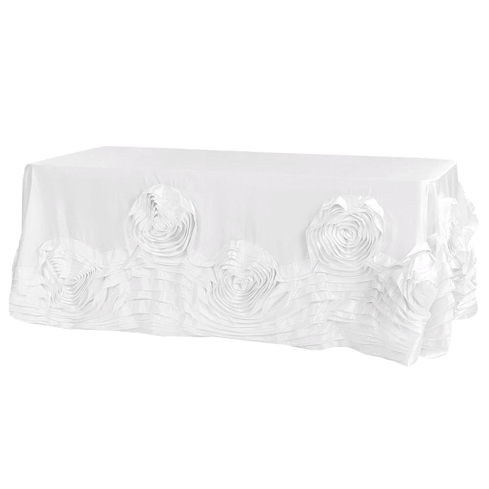 Large Rosette Flower Tablecloth 90"x132" Oblong Rectangular - White