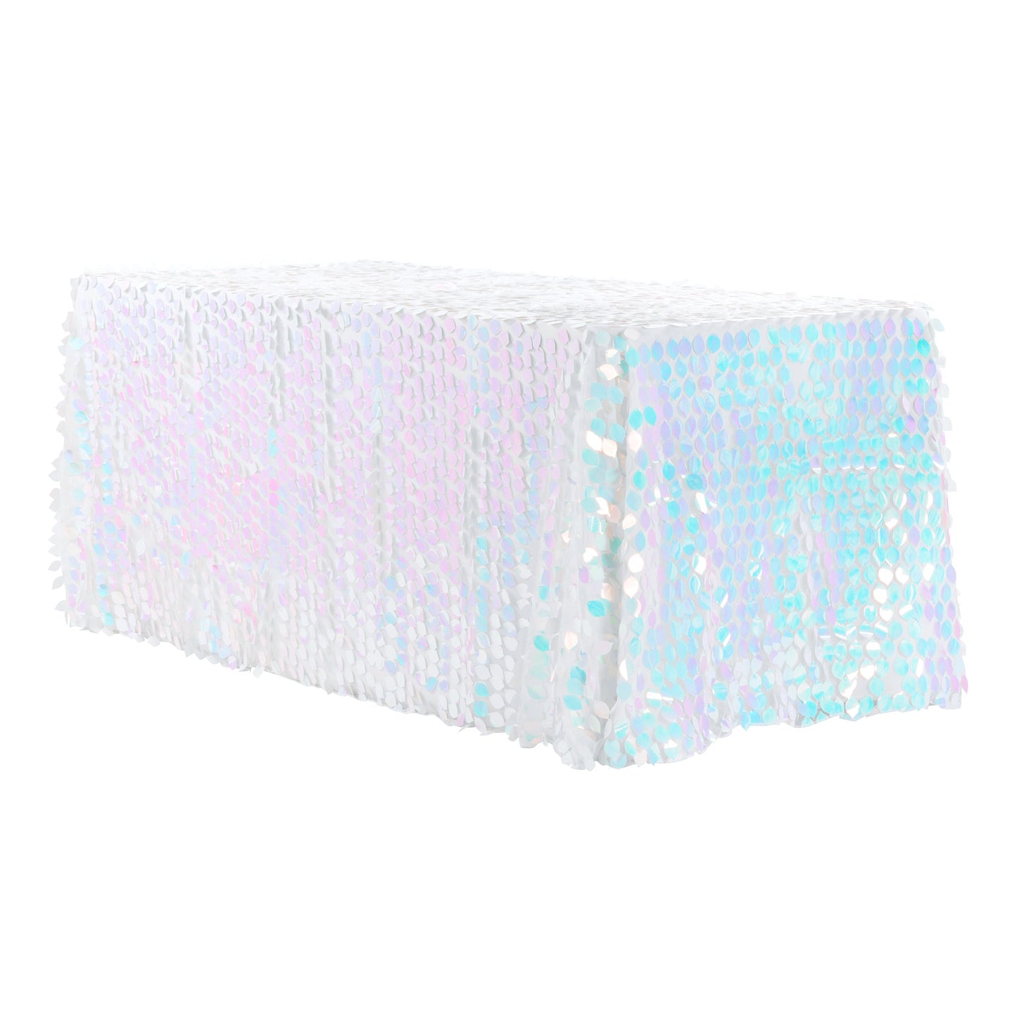 Leaf Payette Sequin Tablecloth 90"x156" Rectangular - Iridescent White