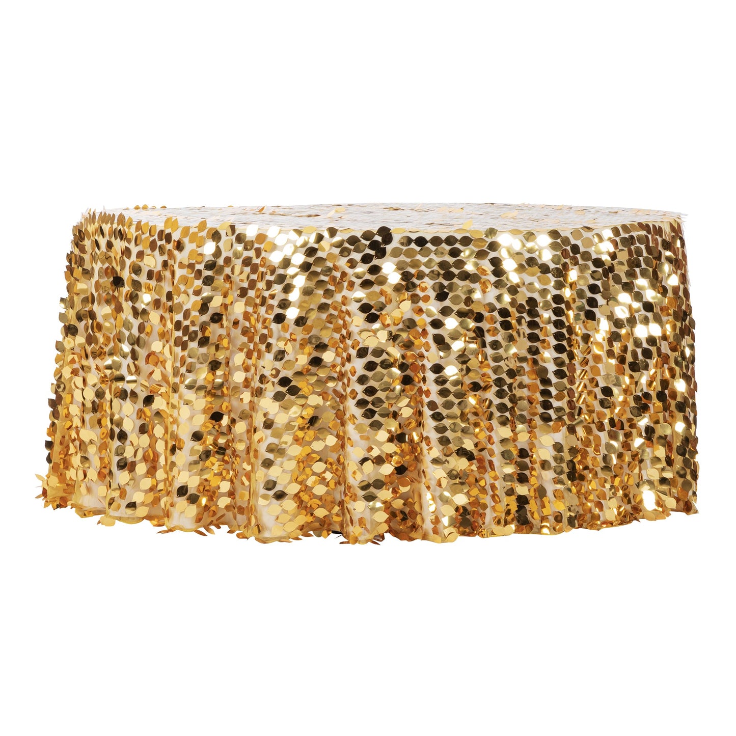Leaf Payette Sequin Round 120" Tablecloth - Gold