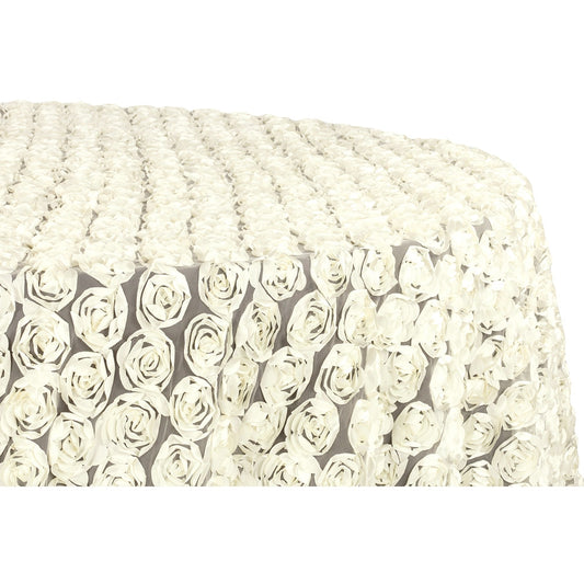 Mini Rosette on Mesh 120" Round Tablecloth - Ivory
