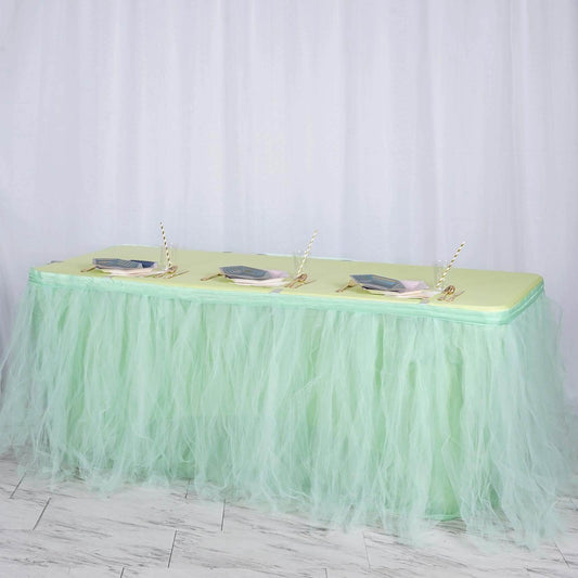 Mint Green 4 Layer Tulle Tutu Pleated Table Skirt 14ft