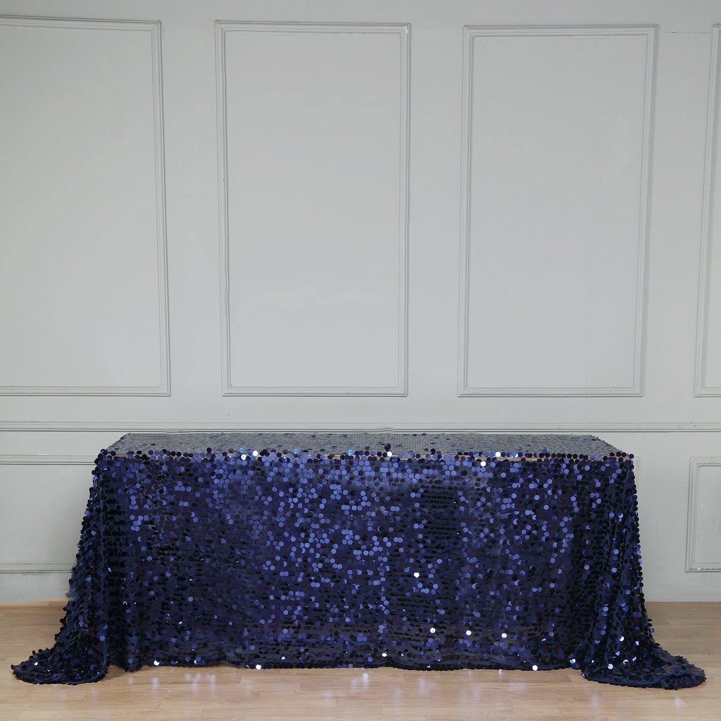 Navy Blue Seamless Big Payette Sequin Rectangle Tablecloth Premium 90"x156"