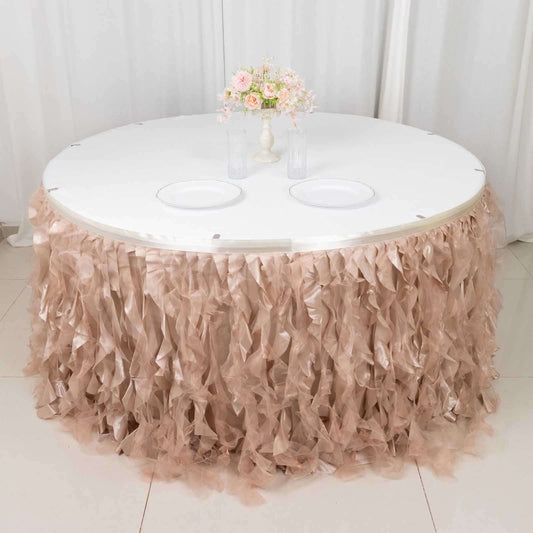 Nude Curly Willow Taffeta Table Skirt 14ft