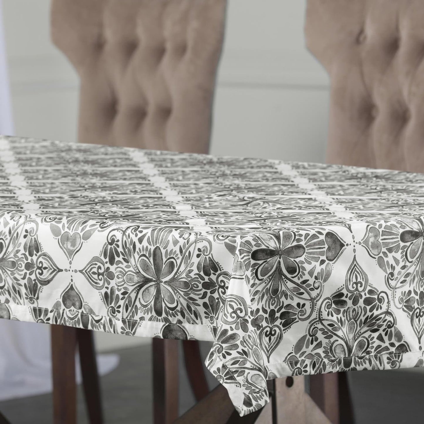 Tiera Grey Designer Faux Silk Taffeta Outdoor Table Cloth