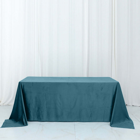 Peacock Teal Seamless Premium Velvet Rectangle Tablecloth, Reusable Linen 90"x132"