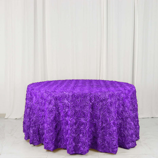 Purple Seamless Grandiose 3D Rosette Satin Round Tablecloth 120"