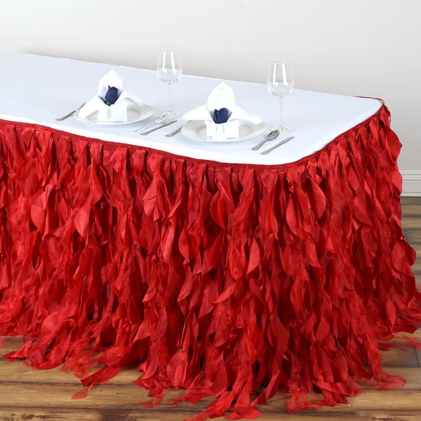 Red Curly Willow Taffeta Table Skirt 14ft