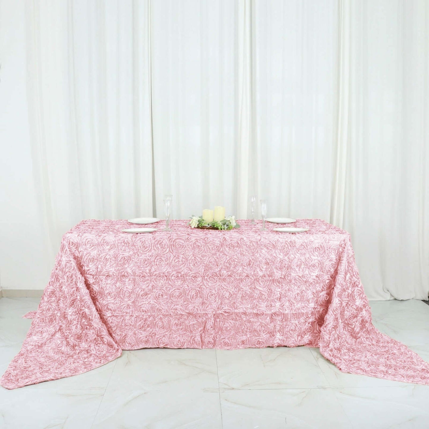 Blush Seamless Grandiose Rosette Satin Rectangle Tablecloth 90"x156"