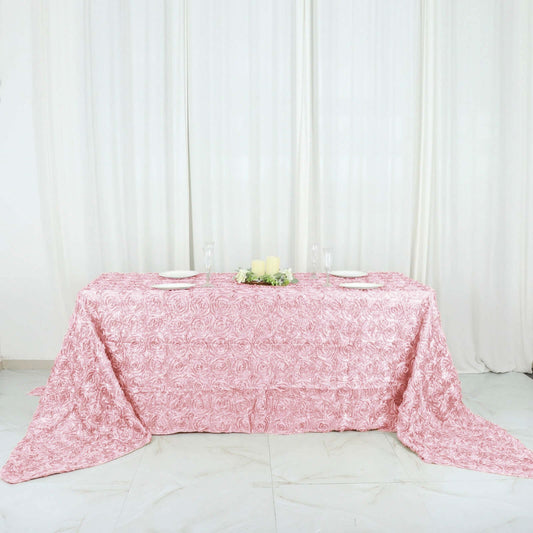 Blush Seamless Grandiose Rosette Satin Rectangle Tablecloth 90"x156"