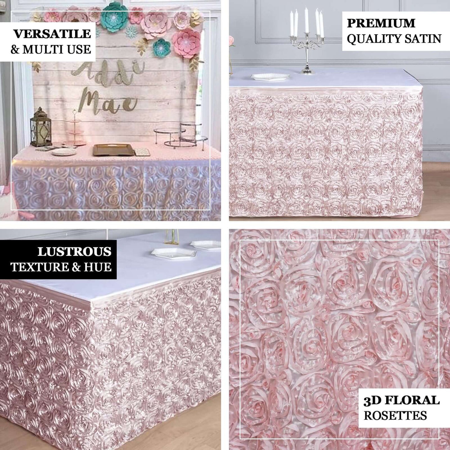 Blush Rosette 3D Satin Table Skirt 14ft