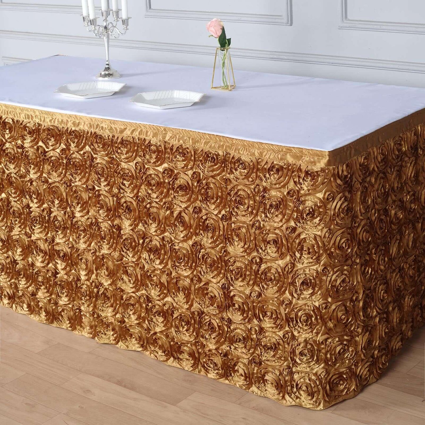 Gold Rosette 3D Satin Table Skirt 21ft